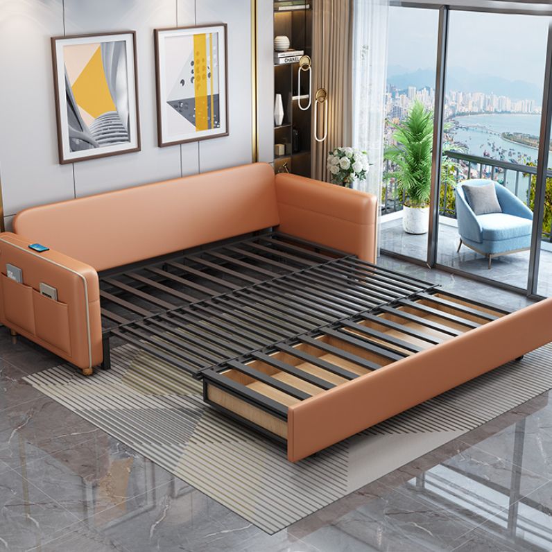 Sofá de durmiente moderno Blanco con almohada de almacenamiento Sofá de brazos cuadrados