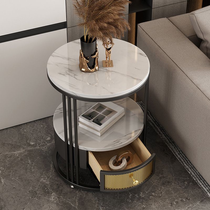 Stone 23.62-inch Tall Modern Frame Side Table 1-shelf 1-Drawer White End Table