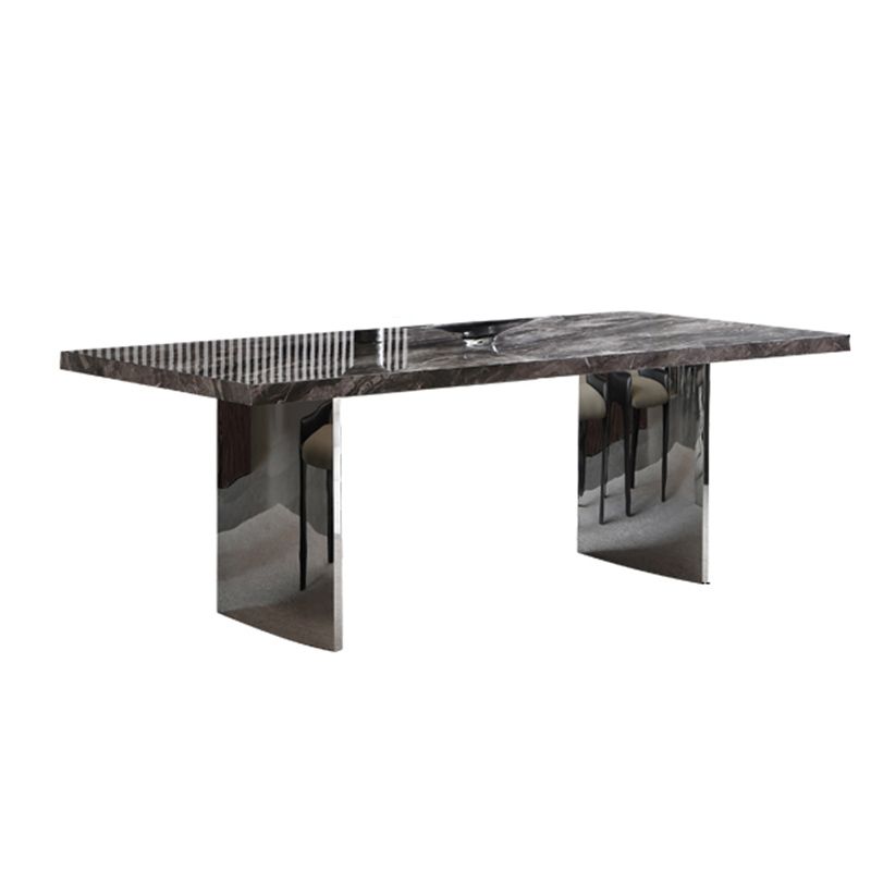 Glanzende grijze stenen eettafel Set 1/4/5/7 stukken Dinerset met gewatteerde stoelen