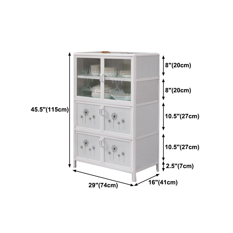 Metal Kitchen Open Storage Buffet Sideboard White Glass Doors Side Board Clearhalo 'buffet_sideboard' 'Buffets & Sideboards' 'furn' 'furn_buffet_sideboard' 'Furniture' 'furniture_buffet_sideboard' 'Kitchen & Dining Furniture' 1200x1200_54fc90e9-d515-485c-9d27-1fde3143811e