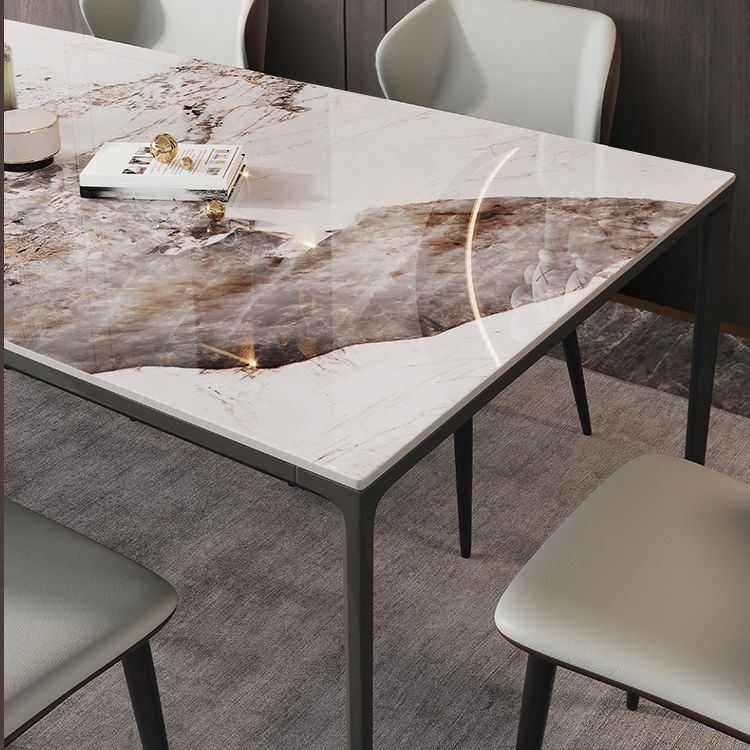 Industrial Style Sintered Stone Table 4 Legs Black Base Rectangle Table for Home Clearhalo ' dining_table' 'Dining Tables & Seating' 'Dining Tables' 'furn' 'furn_dining_table' 'Furniture' 'furniture_dining_table' 'Kitchen & Dining Furniture' 'kitchen&dining_furn' 'kitchen' 'kitchen_dining_table' 1200x1200_54fea6cd-bfd4-41ca-a635-472a7f9dc4ed