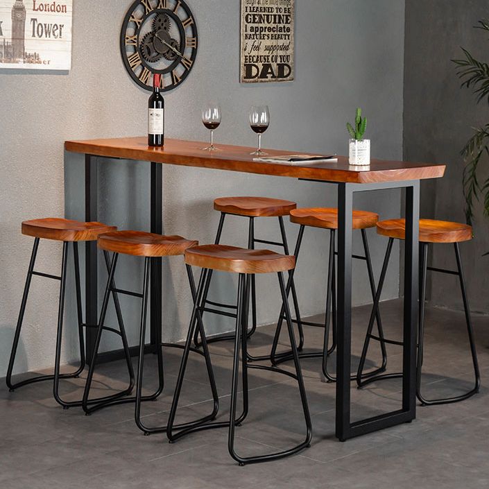 Rectangle de bar à bois massif rectangle Ensemble de table de comptoir 1/7 pièces avec tabourets sans dos