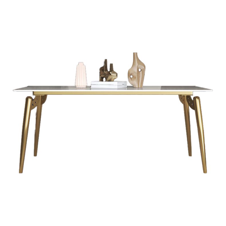 Traditional Luxury Dining Table White Sintered Stone 4 Legs Table with Gold Frame Clearhalo 'Dining Tables & Seating' 'Dining Tables' 'dining_table' 'furn' 'furn_dining_table' 'Furniture' 'furniture_dining_table' 'Kitchen & Dining Furniture' 'kitchen' 'kitchen_dining_table' 1200x1200_5507ed1a-7168-414c-975e-72bbf48aea69