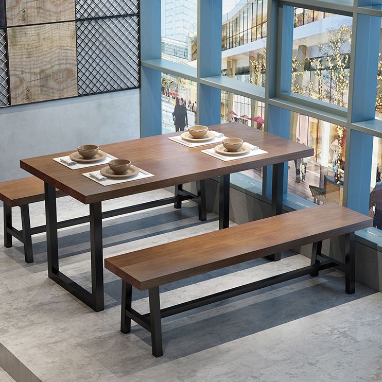 Mesa de comedor de madera maciza marrón mesa de comedor industrial con marco negro
