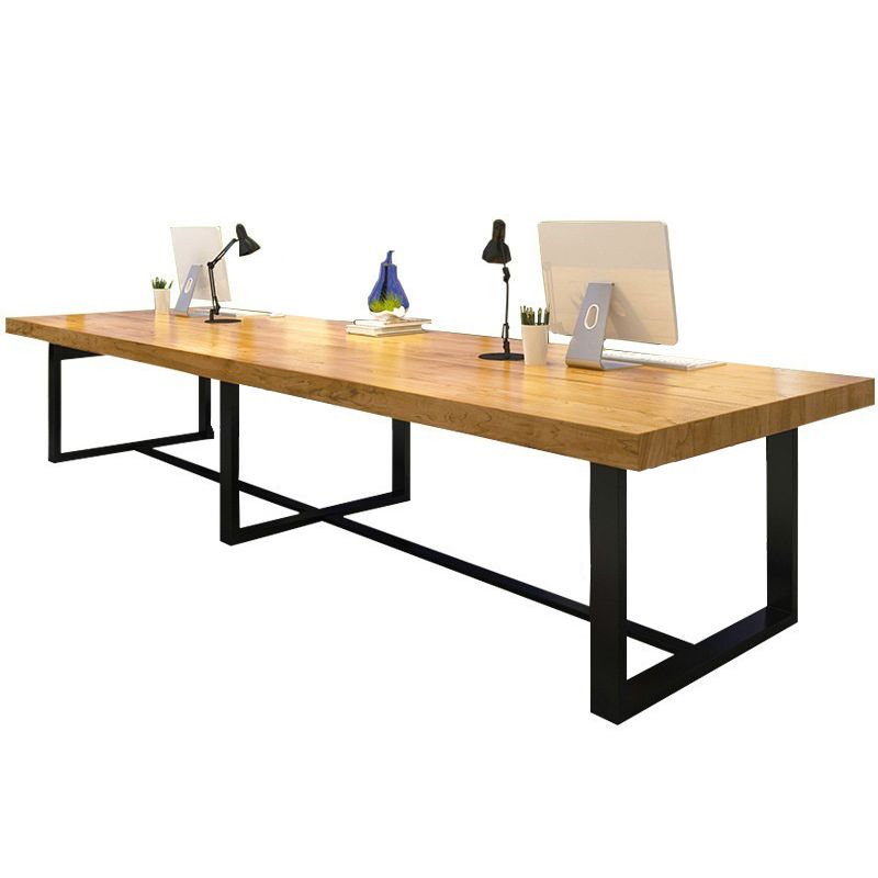 Metal Industrial Rectangle Dining Table Pine Solid Wood Top Table with Trestle Base Clearhalo ' dining_table' 'Dining Tables & Seating' 'Dining Tables' 'furn' 'furn_dining_table' 'Furniture' 'furniture_dining_table' 'Kitchen & Dining Furniture' 'kitchen&dining_furn' 'kitchen' 'kitchen_dining_table' 1200x1200_5510c2e0-1f62-451f-95b0-45796e285d94