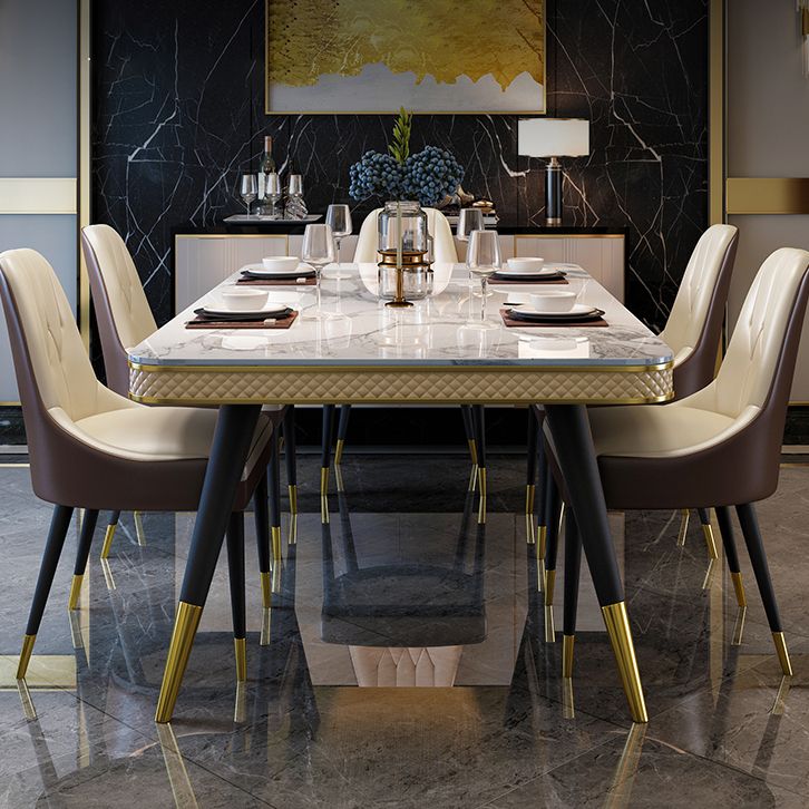 Glam 1/4/5/6/7 Pieces Rectangle Dining Table Set with Sintered Stone Top White Dinette Set Clearhalo 'Dining Room Sets' 'Dining Tables & Seating' 'dining_room_set' 'furn' 'furn_dining_room_set' 'Furniture' 'furniture_dining_room_set' 'Kitchen & Dining Furniture' 'kitchen&dining_furn' 'kitchen' 1200x1200_551212bf-b68c-4b23-9aac-3792a8b5fca4