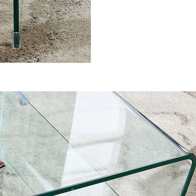 Moderner rechteckiger Couchtisch aus Glas, Cocktailtisch mit Kufengestell und Ablage