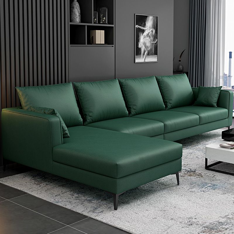 Square Arm Sectionals,137.8" L, Pillowed Back Faux Leather Cushions Sectional in Green