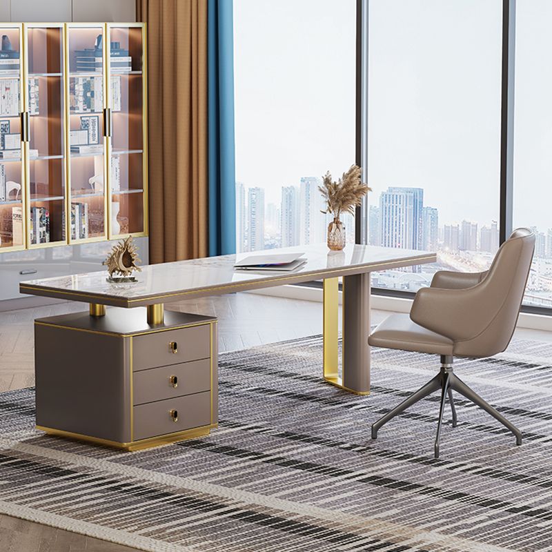 Pedestal Glam Office Desk Slate Writing Desk with File Cabinet for Office Clearhalo 'furn' 'furn_office_desk' 'Furniture' 'Office Desks' 'Office Furniture' 'office_desk' 1200x1200_5514f9dc-4ea6-4042-ab0a-3abc580435ad