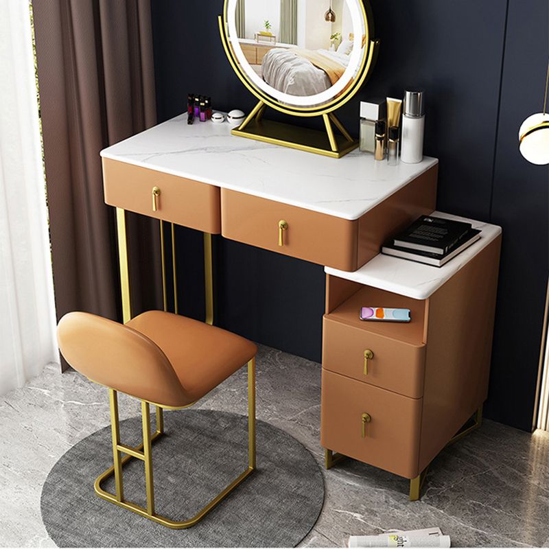 Glam Stone Vanity Table with 4 Storage Drawers 15.74" Wide Makeup Table Clearhalo 'Bedroom Furniture' 'furn' 'furn_makeup_vanities' 'Furniture' 'Makeup Vanities' 'makeup_vanities' 1200x1200_55191f54-dd62-4e8a-996f-7b8f88c0077c