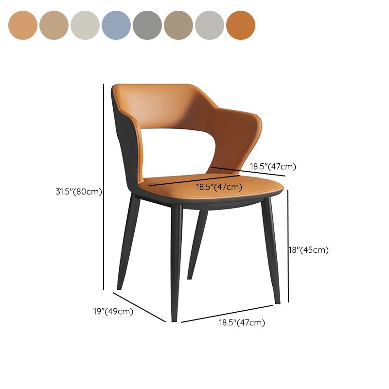 Sillas de comedor de cuero de falso silla de brazo trasero industrial con piernas negras