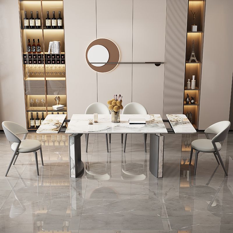 Modern 1/2/5/7 Pieces Dining Room Table Rectangle Stone Extendable Furniture in White