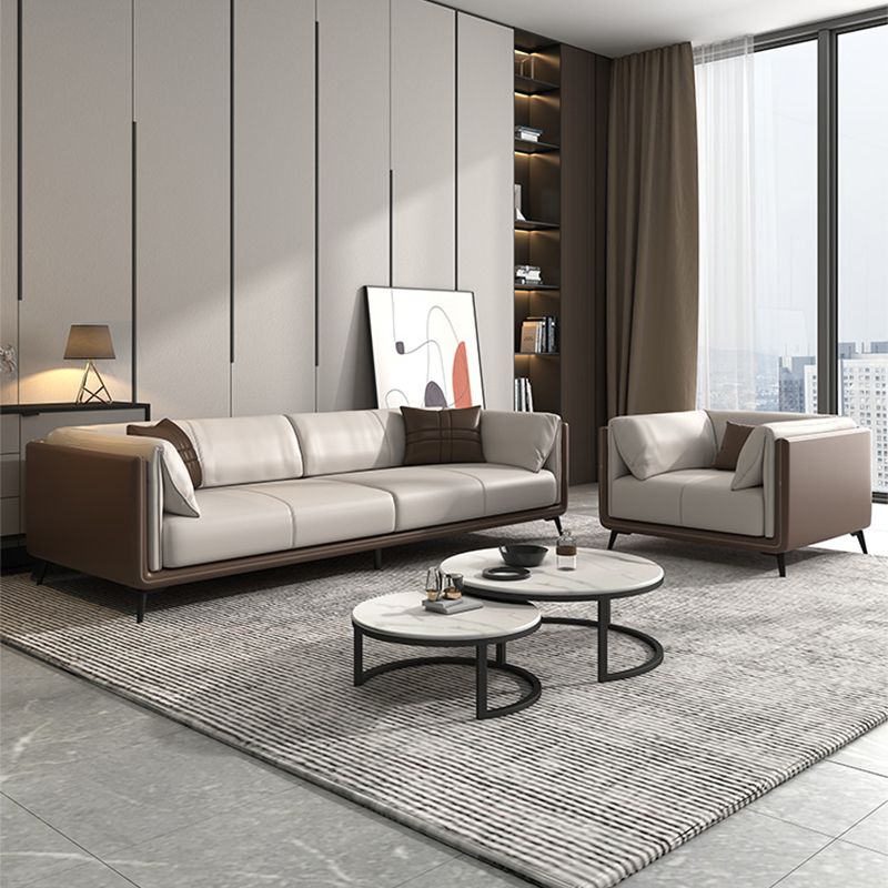 Genuine Leather Sofa Stationary Square Arm Seating for Living Room