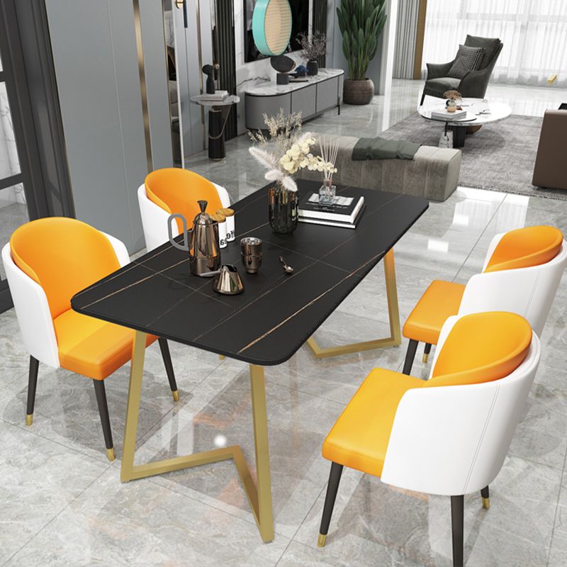 Modern Rectangle Dining Site Table Steel Double Pedestal Table with Stone Top Clearhalo 'Dining Tables & Seating' 'Dining Tables' 'dining_table' 'furn' 'furn_dining_table' 'Furniture' 'furniture_dining_table' 'Kitchen & Dining Furniture' 1200x1200_552a9871-edd5-439e-9c73-42708c0a2129
