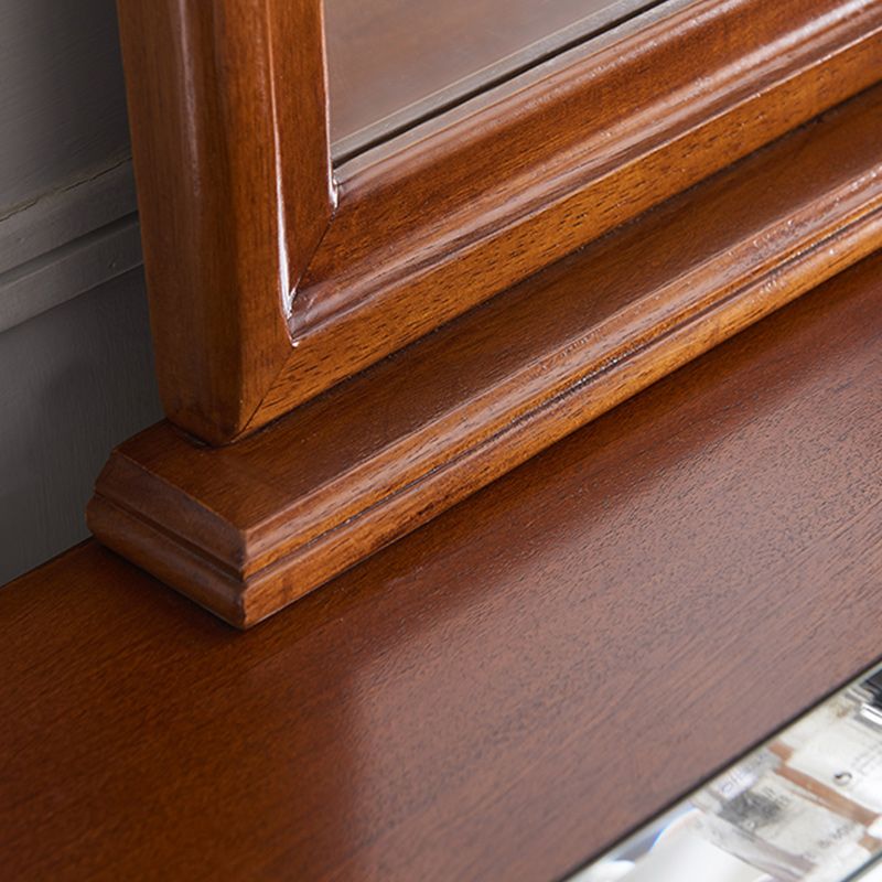 Bureau de vanité en bois massif, 2 tiroirs avec miroir et tabouret rembourré, 29,92 "H