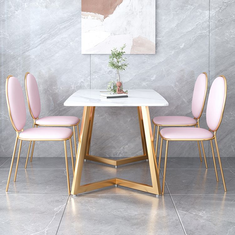 Ijzeren dubbele voetstuktafel Moderne rechthoekige stenen eettafel