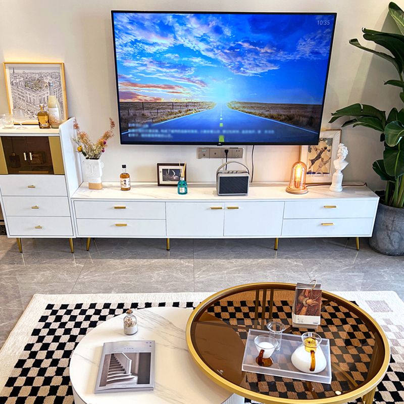 White Glam Style TV Stand Stone Enclosed Storage TV Cabinet with 4 Drawers Clearhalo 'furn' 'furn_tv_stands_entertainment_centers' 'Furniture' 'Living Room Furniture' 'TV Stands & Entertainment Centers' 'TV Stands & Media Storage Furniture' 'tv_stands_entertainment_centers' 1200x1200_5536a627-ea00-42e0-b283-f4f9d18ef874