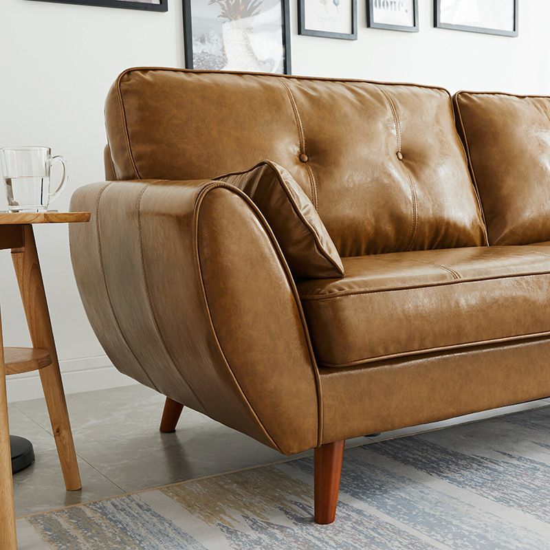 Contemporary Faux Leather Sofa Flared Arm Button-tufted Loose Back Sofa for Living Room Clearhalo 'furn' 'furn_sofas' 'Furniture' 'furniture_sofas' 'kitchen' 'kitchen_sofas' 'Living Room Furniture' 'Sofa' 'sofas' 1200x1200_5538d38d-059f-4bb7-b8d9-c2cfdf50bef1