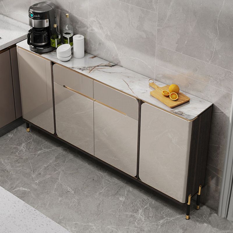 White Top Glam Buffet Sideboard Mirrored Cabinets 2-Drawer Dining Buffet Clearhalo 'buffet_sideboard' 'Buffets & Sideboards' 'furn' 'furn_buffet_sideboard' 'Furniture' 'Kitchen & Dining Furniture' 1200x1200_553b7ede-4863-47d7-9847-bc2fbf5ada5a