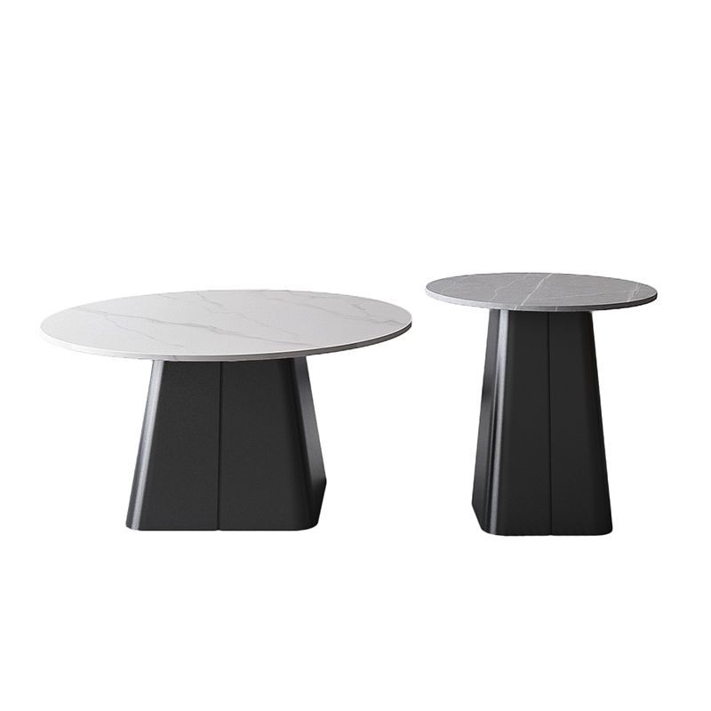 Table basse sur piédestal en acier moderne, ensemble de table ronde en ardoise