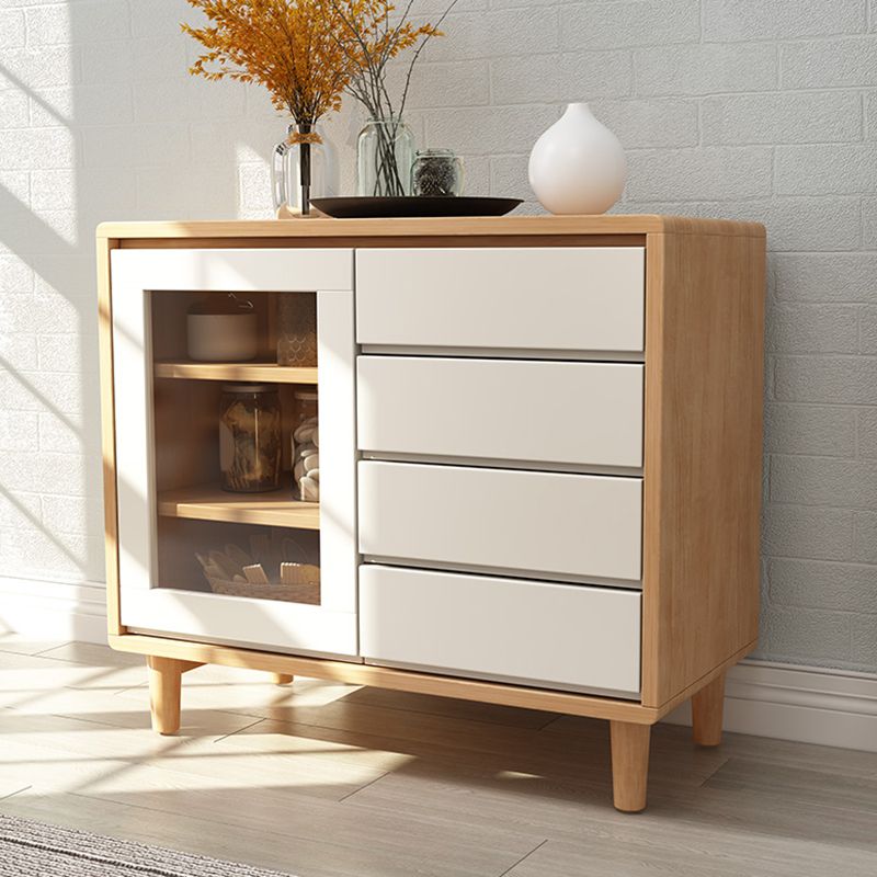 Modern Buffet Table de madera maciza de 31.5 pulgadas con gabinete y cajones