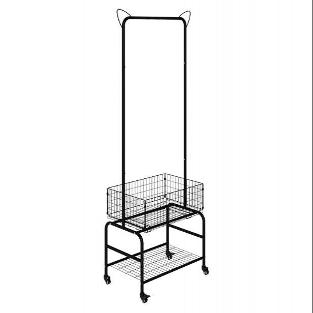 Contemporary Metal Coat Hanger Storage Basket Lower Shelf and Castor Entry Hall Tree