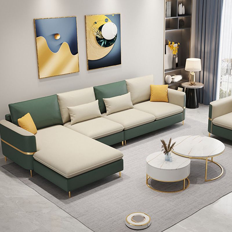106.3" W Square Arm Sofa & Chaise, Faux Leather Sectional Sofa Clearhalo 'furn' 'furn_sectionals' 'Furniture' 'Living Room Furniture' 'Sectionals' 1200x1200_5549f627-fb53-4402-94db-a2a830207e31