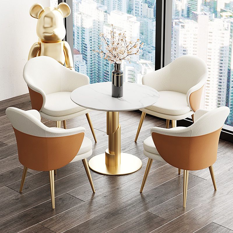 Modern Style Dining Table Sintered Stone Round Table with Metal Base