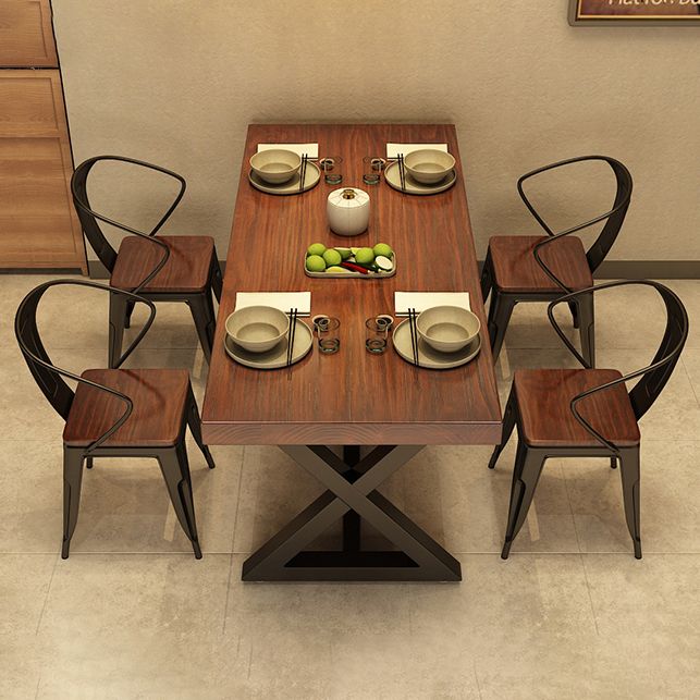 Industrial Rectangle Dining Room Table Pine Solid Wood Table with Black Trestle Base Clearhalo ' dining_table' 'Dining Tables & Seating' 'Dining Tables' 'furn' 'furn_dining_table' 'Furniture' 'furniture_dining_table' 'Kitchen & Dining Furniture' 'kitchen&dining_furn' 'kitchen' 'kitchen_dining_table' 1200x1200_555154c5-b5cd-40a2-9c7c-ecb0f378170b