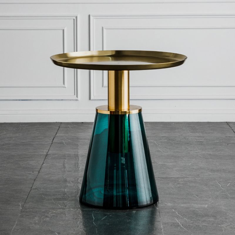 Tavolino in metallo/vetro rotondo con base laterale moderna di base a base di piedistallo