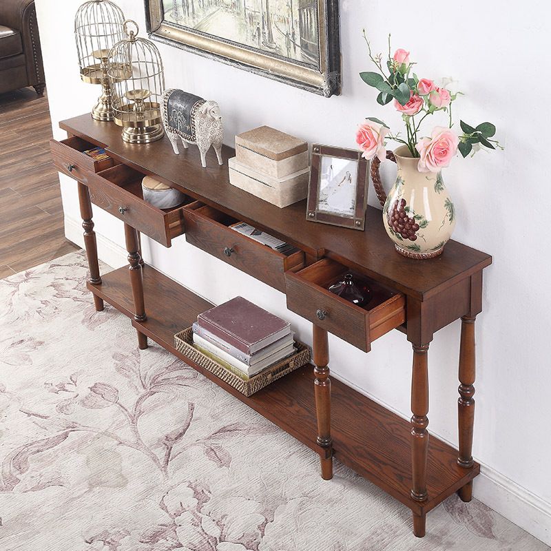 Mid Century Modern Wood Console Table Drawers Included Console Sofa Table for Hall