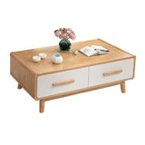 Tavolino scandinavo con 2 cassetti e 4 gambe in legno di gomma