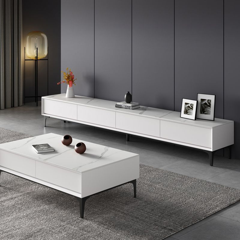 16,5 "H Console TV, bois d'ingénierie 3/4 tiroirs TV Stand en blanc