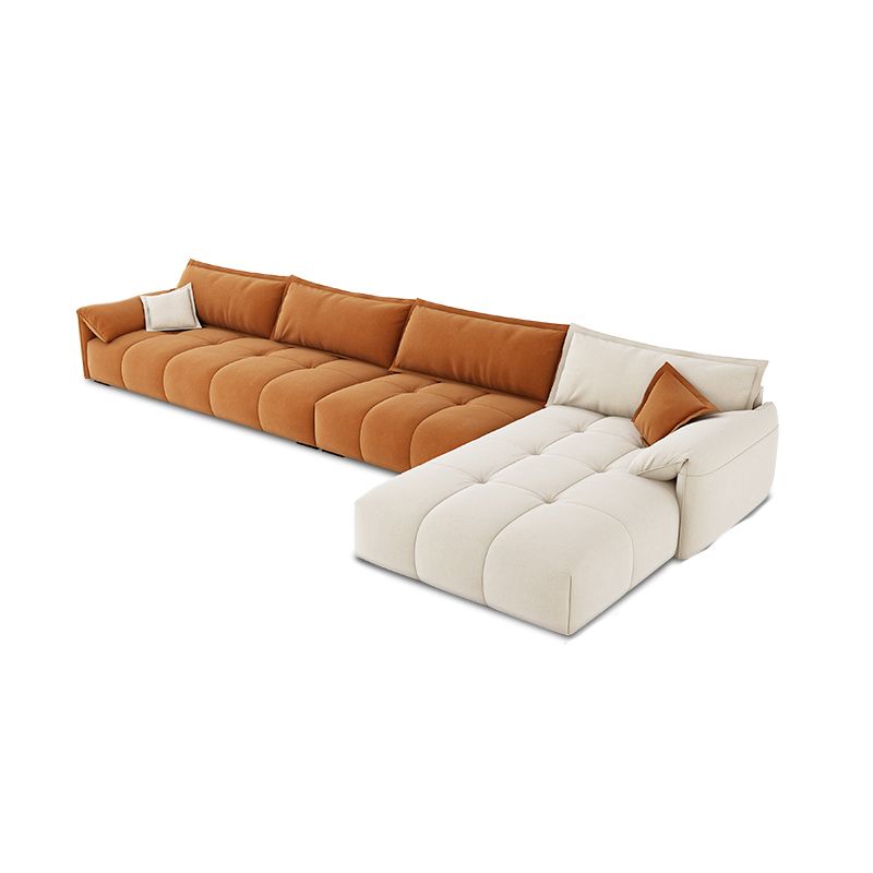 Tufted Loose Back Sofa with Chaise Nordic Pillow Top Arm Sofa in Orange and White Clearhalo 'furn' 'furn_sectionals' 'Furniture' 'Living Room Furniture' 'Sectionals' 1200x1200_55594526-62f7-4f3c-8a60-269562f1fcfa