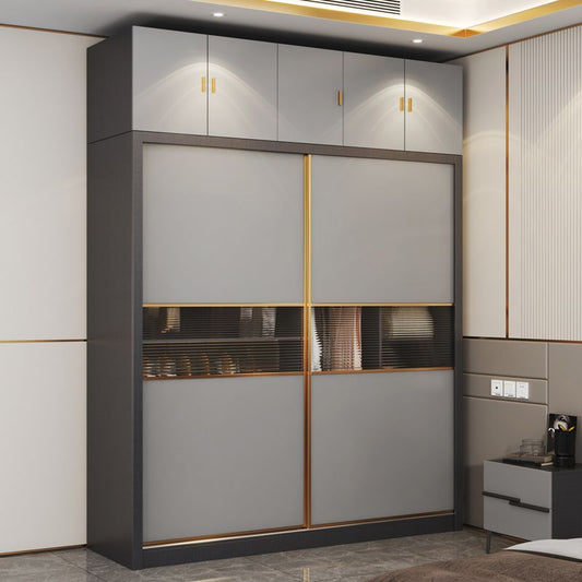 Grey Engineered Holzgarderobe Kabinett zeitgenössischer Kleiderschrankschrank