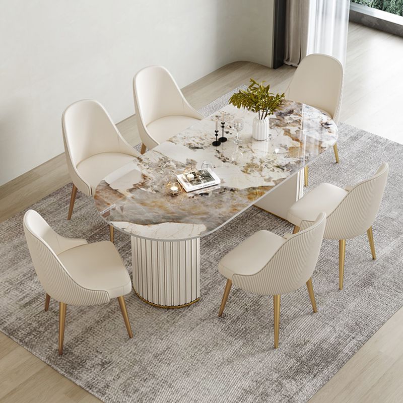 Simple Oval Dining Room Table Sintered Stone Top Double Pedestal Table Clearhalo 'Dining Tables & Seating' 'Dining Tables' 'dining_table' 'furn' 'furn_dining_table' 'Furniture' 'Kitchen & Dining Furniture' 1200x1200_555a8ad8-030b-40df-aebb-6ae4150130e0