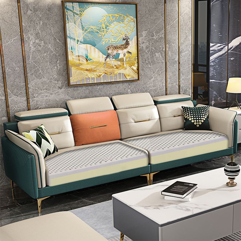 Stain-Resistant Faux Leather Sofa Living Room Green and Beige Couch with Flared Arms Clearhalo 'furn' 'furn_sofas' 'Furniture' 'furniture_sofas' 'Living Room Furniture' 'Sofa' 'sofas' 1200x1200_555d4349-842f-48a6-99ec-c3ebbbc0e9b9