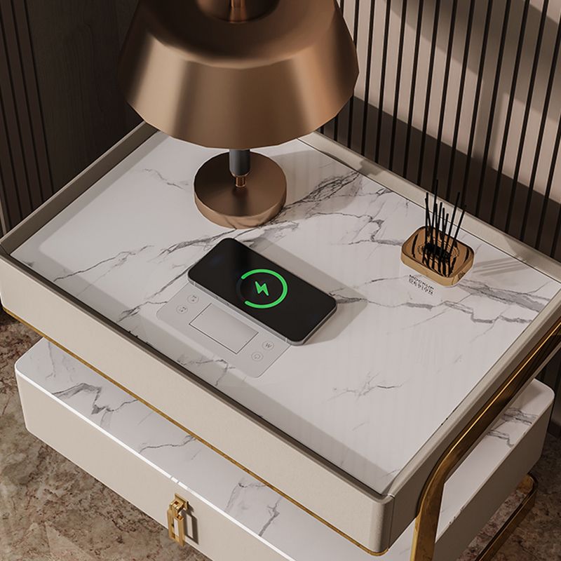 Top de table de chevet de 18 pouces H Lit Top en verre ouvert des jambes 1-Drawer incluse la table de nuit