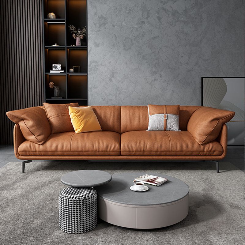 Recessed Arm Tan Contemporary Removable Cushions Faux Leather Sofa & Chaise Clearhalo 'furn' 'furn_sectionals' 'Furniture' 'furniture_sectionals' 'kitchen' 'kitchen_sectionals' 'Living Room Furniture' 'Sectionals' 1200x1200_55612614-861a-4e6f-9808-07df3d5892b1