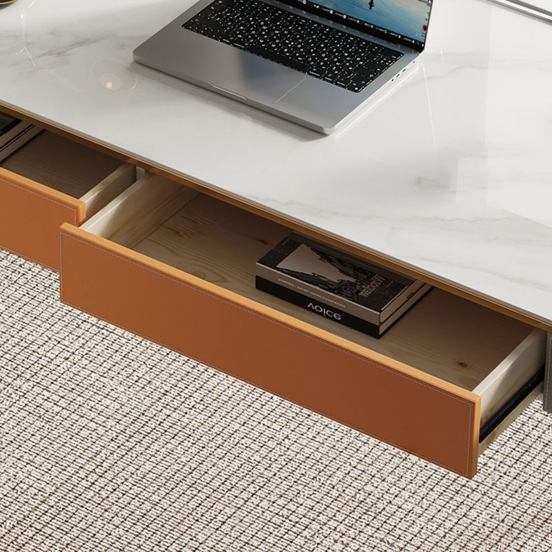 Modern Stone Office Desk Rectangular Shape Task Desk with 2-Drawers in White/Grey Clearhalo 'furn' 'furn_office_desk' 'Furniture' 'Office Desks' 'Office Furniture' 'office_desk' 1200x1200_5563f885-6256-4dca-8550-f8b03256e552