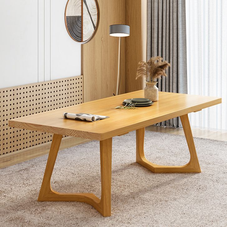 Rectangle Wood Color Dining Table Pine Solid Wood Table Modern with Double Pedestal Clearhalo ' dining_table' 'Dining Tables & Seating' 'Dining Tables' 'Furniture' 'furniture_dining_table' 'Kitchen & Dining Furniture' 'kitchen&dining_furn' 'kitchen' 'kitchen_dining_table' 1200x1200_55696315-8829-4ad6-8ed4-1529b2dca47f