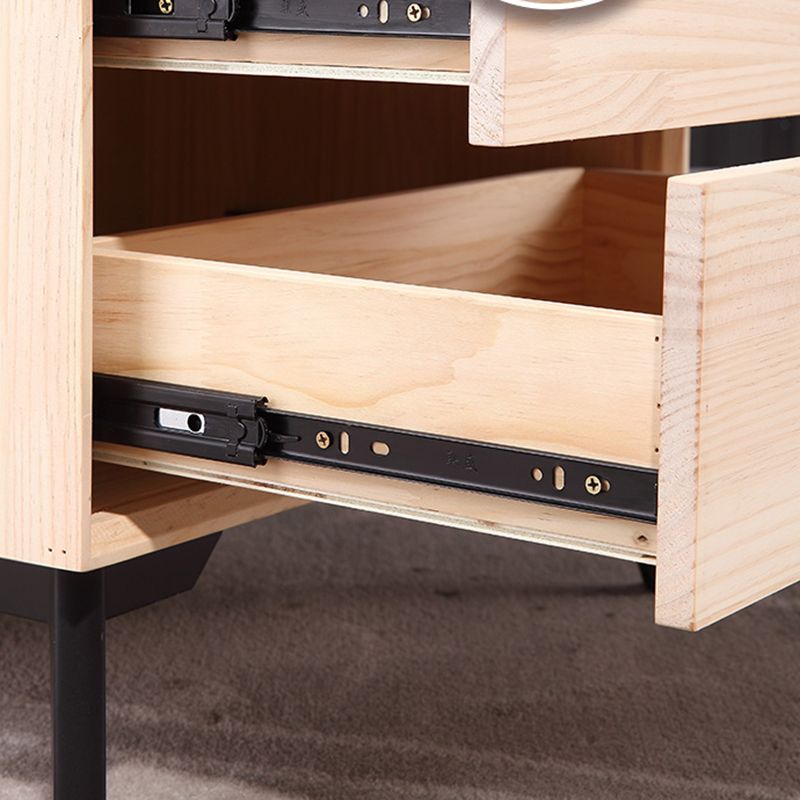 Comodino in legno o tavolo da fine, tavolo da notte alto 18,5 "con 4 gambe e 2 cassetti