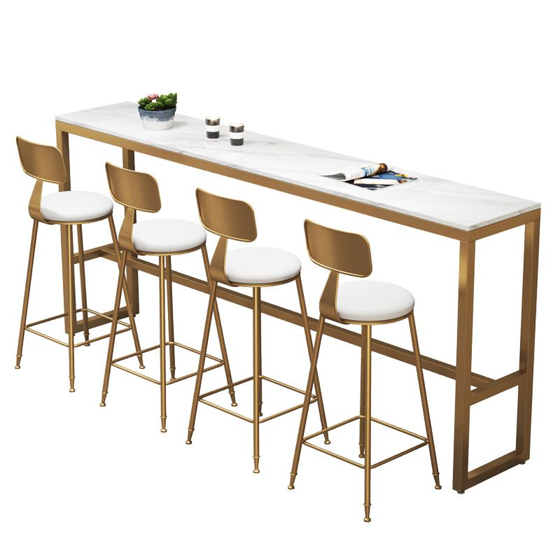 White Stone Bar Table Traditional Luxury Bar Table with Gold Trestle Base Clearhalo 'Bar Furniture' 'Bar Tables' 'bar_tables' 'furn' 'furn_bar_tables' 'Furniture' 'furniture_bar_tables' 'Kitchen & Dining Furniture' 1200x1200_556c1558-304b-4c6c-a757-bd30f7791263