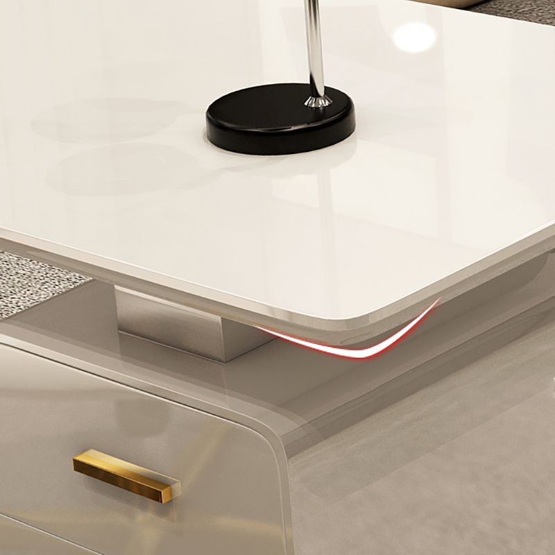 Rectangular Glam Office Desk with 3 Storage Drawers Writing Desk Artificial Wood Clearhalo 'furn' 'furn_office_desk' 'Furniture' 'Office Desks' 'Office Furniture' 'office_desk' 1200x1200_55703ba1-b01f-4c4f-91ae-b9c659d07112