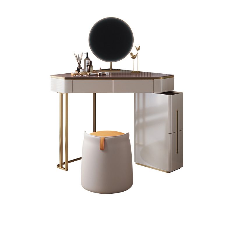 鏡面の虚栄心テーブルとスツールセット4の引き出しガラストップバニティデスク