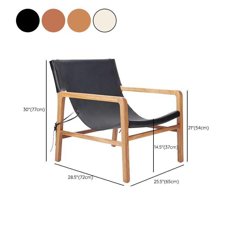 Solid Wood Arm Chair Living Room Fixed Back Arm Chair,Genuine Leather