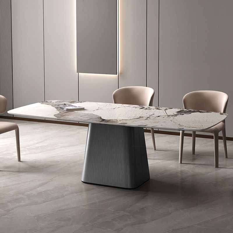 Modern Dining Rectangle Table Sintered Stone Table with Metal Leg for Home Clearhalo 'Dining Tables & Seating' 'Dining Tables' 'dining_table' 'furn' 'furn_dining_table' 'Furniture' 'Kitchen & Dining Furniture' 1200x1200_5579e6cc-2565-416b-bc50-4e6bbf4b7df4