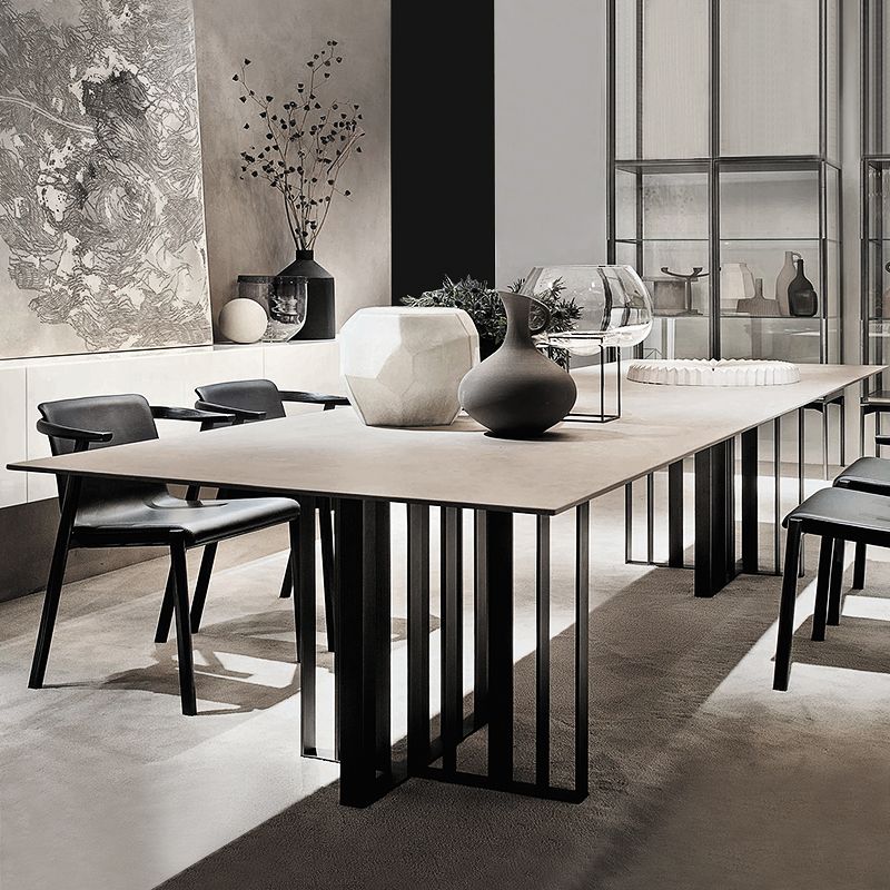 Industrial Sintered Stone Dining Table Rectangle Table with Metal Double Pedestal Clearhalo ' dining_table' 'Dining Tables & Seating' 'Dining Tables' 'furn' 'furn_dining_table' 'Furniture' 'furniture_dining_table' 'Kitchen & Dining Furniture' 'kitchen&dining_furn' 'kitchen' 'kitchen_dining_table' 1200x1200_557a94ce-30ee-4137-b060-f44bbf146911