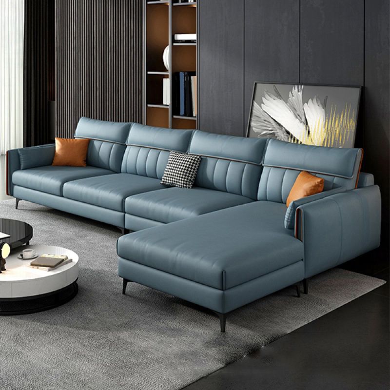 Faux Leather Stain-Resistant Sectional with Pillow Back for Four People Clearhalo 'furn' 'furn_sectionals' 'Furniture' 'Living Room Furniture' 'Sectionals' 1200x1200_557b2546-5e33-43a9-b250-7e047b6d89c8