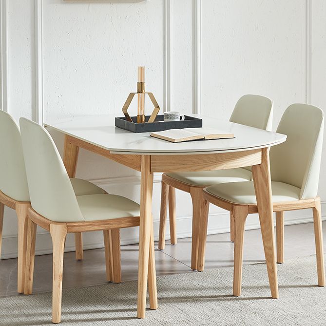 Round Contemporary Dining Room Table White Sintered Stone Table with 4 Ash Solid Wood Legs Clearhalo ' dining_table' 'Dining Tables & Seating' 'Dining Tables' 'furn' 'furn_dining_table' 'Furniture' 'furniture_dining_table' 'Kitchen & Dining Furniture' 'kitchen&dining_furn' 'kitchen' 'kitchen_dining_table' 1200x1200_557ff905-863f-4f94-9100-3150edf74d47